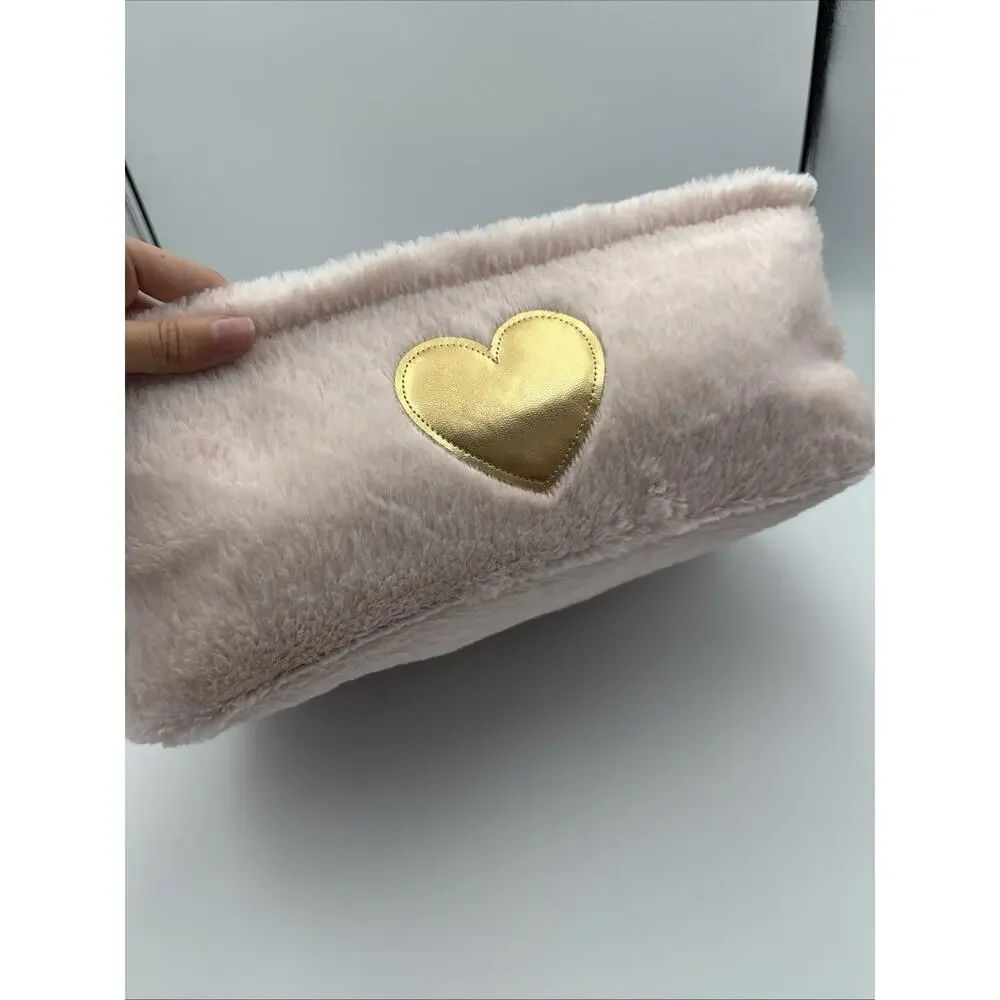 Juicy Couture Home Pink Faux Fur Storage Basket Bin Gold Heart NWT